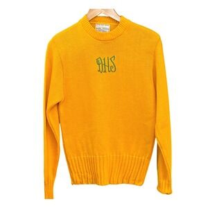 Vintage Yellow Varsity School Sweater 70s Retro Preppy Knit Monogram Cheerleader